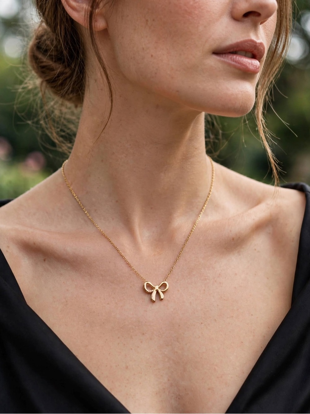 Delicate Gold Bow Pendant Necklace - Women Jewelry